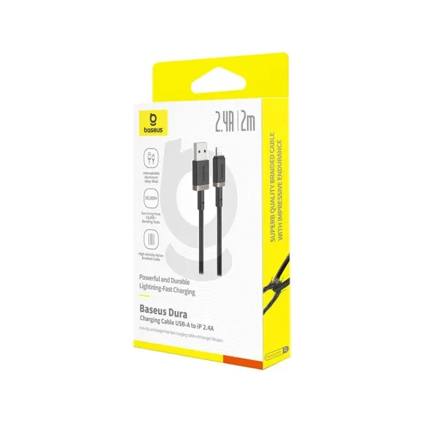 КАБЕЛЬ BASEUS DURA SERIES USB-A TO TYPE-C 60W 2M, ЧОРНИЙ-ЗОЛОТИСТИЙ P10377802U01-02