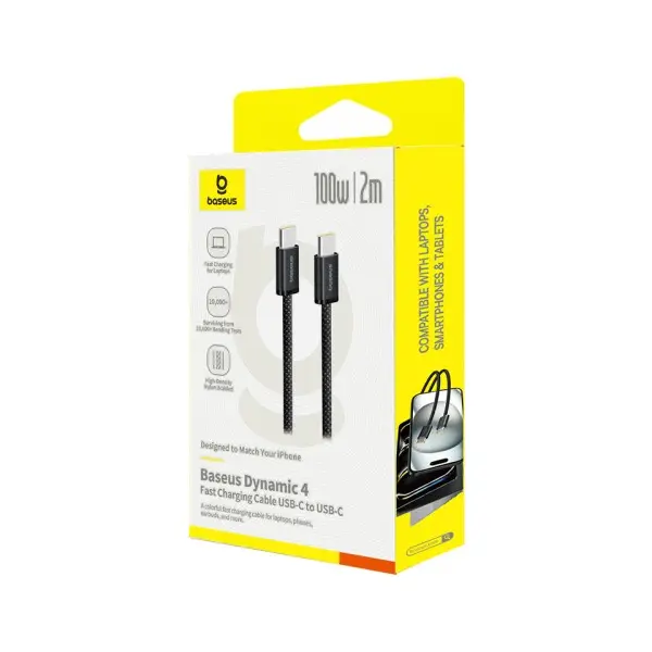КАБЕЛЬ PD BASEUS DYNAMIC 4 FAST CHARGING TYPE-C TO TYPE-C 100W 2M CLUSTER, ЧОРНИЙ P10381400112-00