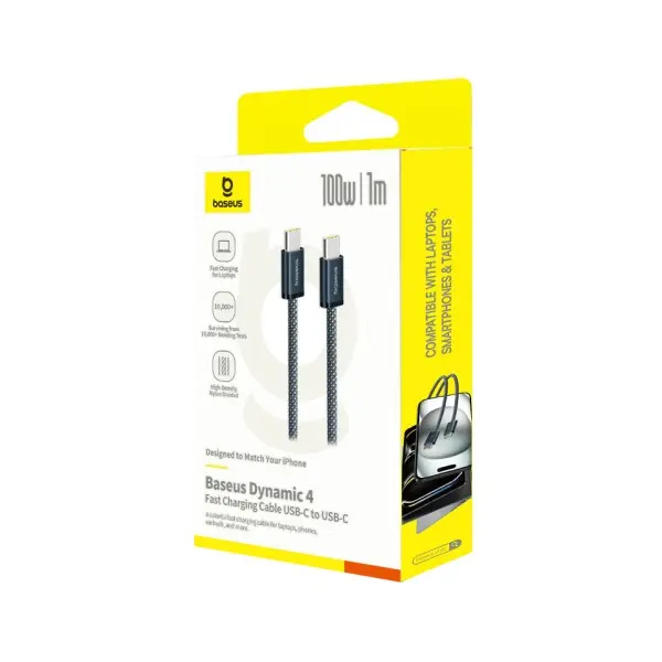 КАБЕЛЬ PD BASEUS DYNAMIC 4 FAST CHARGING TYPE-C TO TYPE-C 100W 2M COSMIC, ЧОРНИЙ P10381400121-01