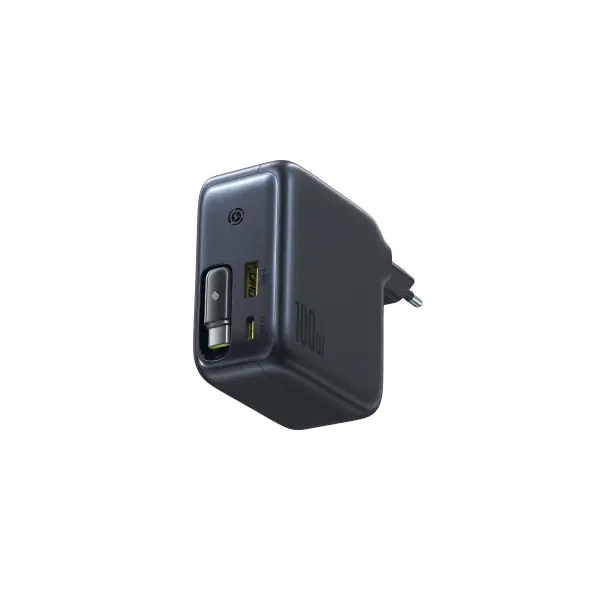 МЕРЕЖЕВИЙ ЗАРЯДНИЙ ПРИСТРІЙ BASEUS ENERCORE CJ11 FAST CHARGER WITH RETRACTABLE CABLE 2C+U 100W, ЧОРНИЙ E0120M00