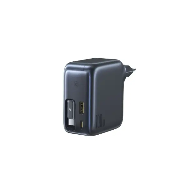 МЕРЕЖЕВИЙ ЗАРЯДНИЙ ПРИСТРІЙ BASEUS ENERCORE CJ11 FAST CHARGER WITH RETRACTABLE CABLE 2C+U 100W, ЧОРНИЙ E0120M00