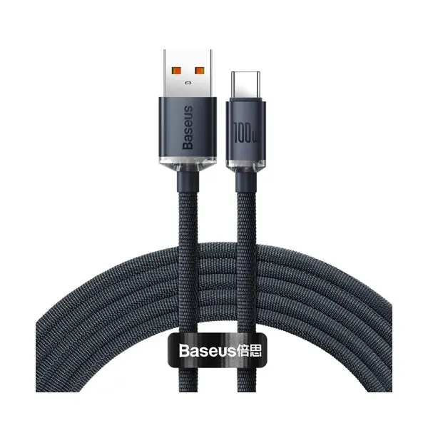 КАБЕЛЬ BASEUS CRYSTAL SHINE SERIES FAST CHARGING DATA USB-A TO TYPE-C 100W 2M, ЧОРНИЙ CAJY000501