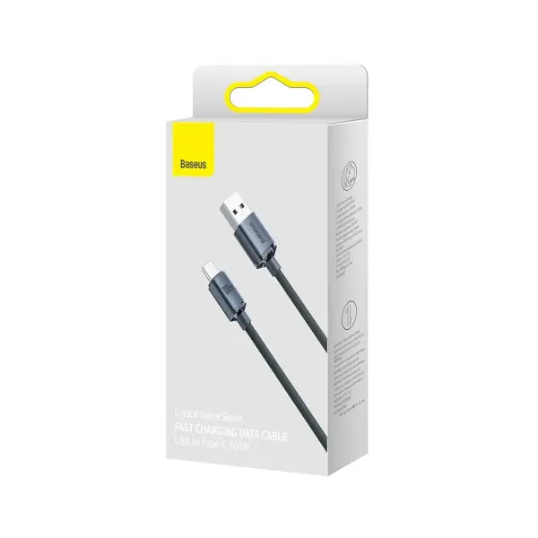 КАБЕЛЬ BASEUS CRYSTAL SHINE SERIES FAST CHARGING DATA USB-A TO TYPE-C 100W 2M, ЧОРНИЙ CAJY000501