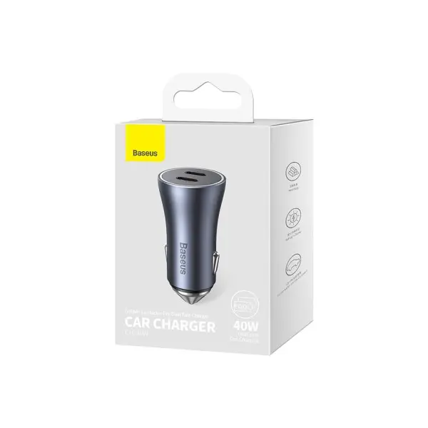 АВТОМОБІЛЬНИЙ ЗАРЯДНИЙ ПРИСТРІЙ BASEUS GOLDEN CONTACTOR PRO DUAL FAST CHARGER CAR CHARGER TYPE-C TO TYPE-C 40W DARK, CGJP000013, СІРИЙ