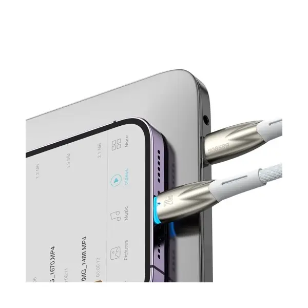 MR4_152075 Кабель pd baseus glimmer series fast charging data cable type-c to lightning 20w 1m, білий cadh000002 