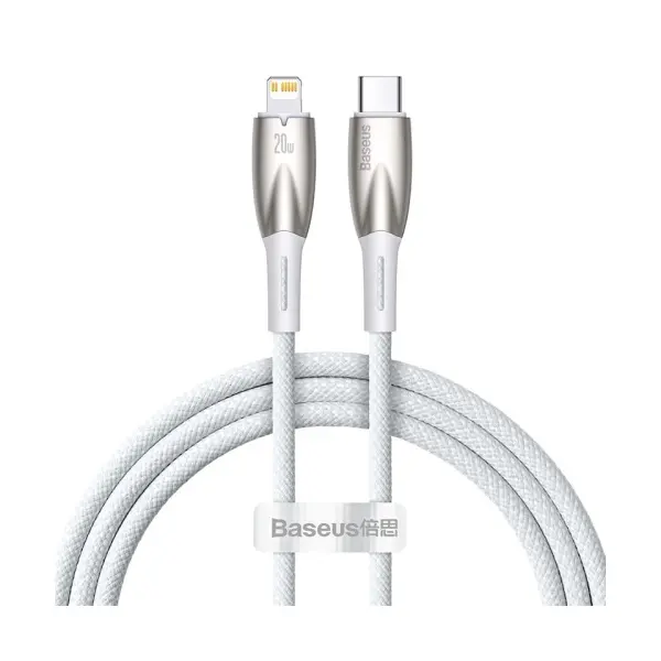 КАБЕЛЬ PD BASEUS GLIMMER SERIES FAST CHARGING DATA CABLE TYPE-C TO LIGHTNING 20W 1M, БІЛИЙ CADH000002