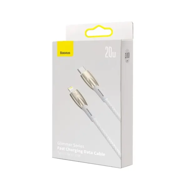КАБЕЛЬ PD BASEUS GLIMMER SERIES FAST CHARGING DATA CABLE TYPE-C TO LIGHTNING 20W 1M, БІЛИЙ CADH000002