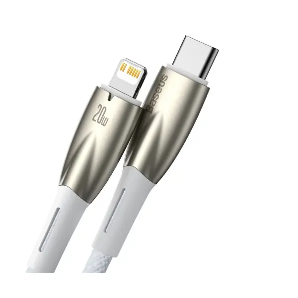 КАБЕЛЬ PD BASEUS GLIMMER SERIES FAST CHARGING DATA CABLE TYPE-C TO LIGHTNING 20W 1M, БІЛИЙ CADH000002