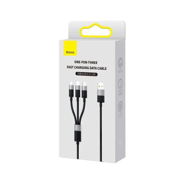 КАБЕЛЬ 3IN1 BASEUS STARSPEED 3IN1 FAST CHARGING DATA CABLE USB-A TO (LIGHTNING, MICRO, TYPE-C) 3.5A 1.2M, ЧОРНИЙ CAXS000001