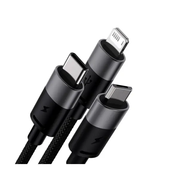 КАБЕЛЬ 3IN1 BASEUS STARSPEED 3IN1 FAST CHARGING DATA CABLE USB-A TO (LIGHTNING, MICRO, TYPE-C) 3.5A 1.2M, ЧОРНИЙ CAXS000001