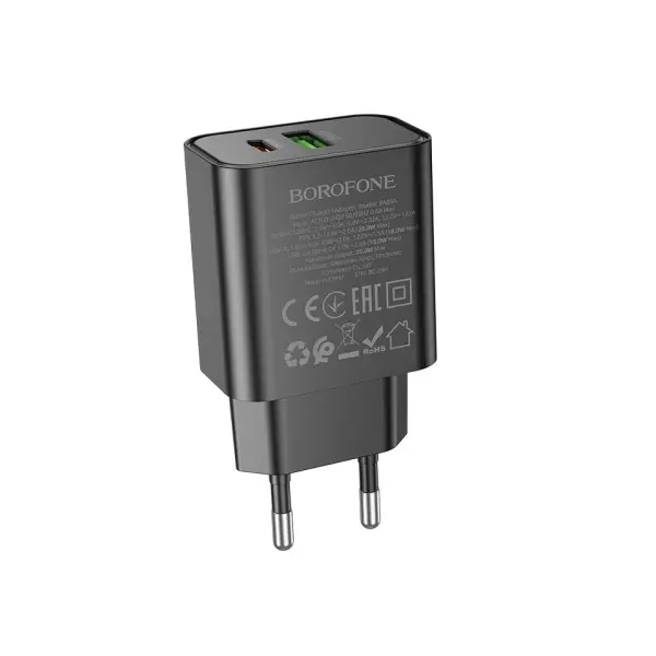 МЕРЕЖЕВИЙ ЗАРЯДНИЙ ПРИСТРІЙ BOROFONE BA88A PD20W, QC3.0, ЧОРНИЙ
