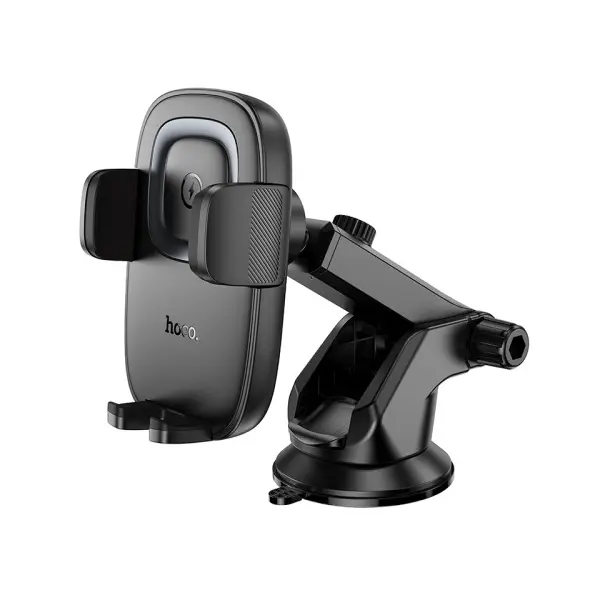 БЕЗДРОТОВИЙ АВТОМОБІЛЬНИЙ ЗАРЯДНИЙ ПРИСТРІЙ HOCO HW32 CROWN PUSH-TYPE WIRELESS CHARGING CAR HOLDER (CENTER CONSOLE), ЧОРНИЙ METAL