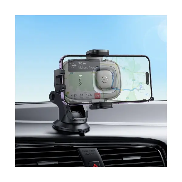 БЕЗДРОТОВИЙ АВТОМОБІЛЬНИЙ ЗАРЯДНИЙ ПРИСТРІЙ HOCO HW32 CROWN PUSH-TYPE WIRELESS CHARGING CAR HOLDER (CENTER CONSOLE), ЧОРНИЙ METAL