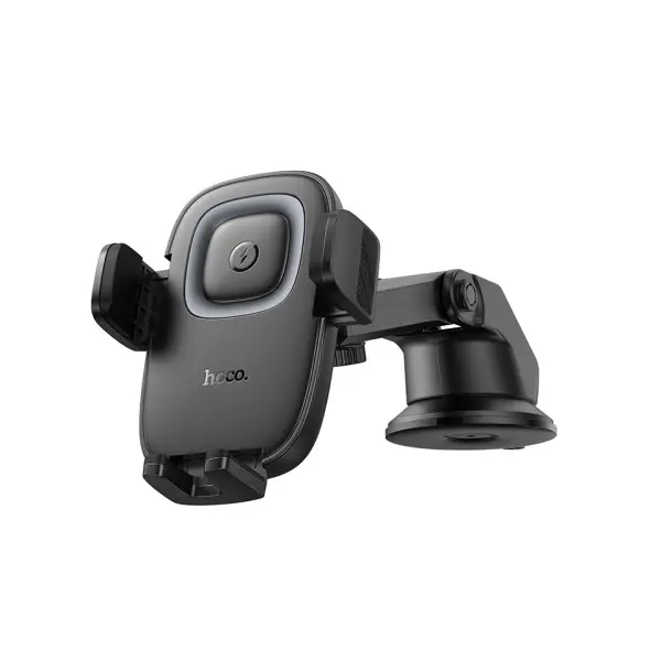 БЕЗДРОТОВИЙ АВТОМОБІЛЬНИЙ ЗАРЯДНИЙ ПРИСТРІЙ HOCO HW32 CROWN PUSH-TYPE WIRELESS CHARGING CAR HOLDER (CENTER CONSOLE), ЧОРНИЙ METAL