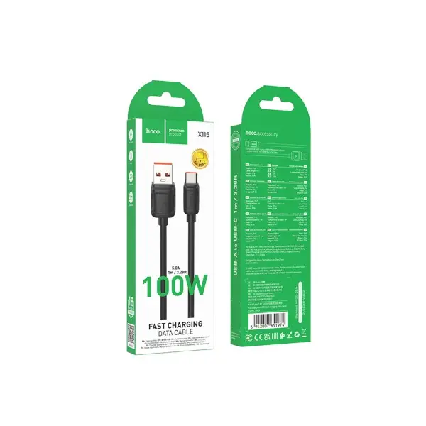 MR4_152316 Кабель hoco x115 surpass 100w fast charging data cable type-c 1m, чорний 