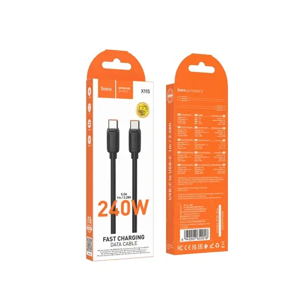 MR4_152317 Кабель pd hoco x115 surpass 240w fast charging data cable c to c 1m, чорний 