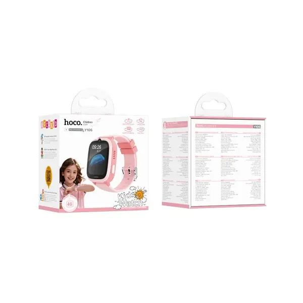 MR4_152321 Смарт-годинник дитячий hoco y106 4g children phone watch рожевий 
