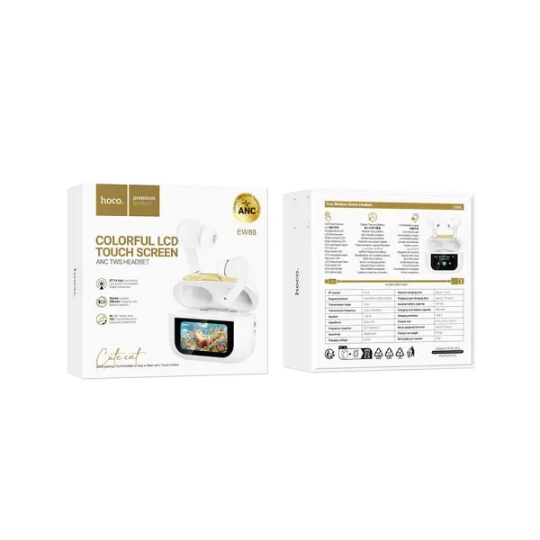 НАВУШНИКИ БЕЗДРОТОВІ HOCO EW88 RAMPINO TRUE WIRELESS ANC TOUCH SCREEN BT HEADSET, БІЛИЙ