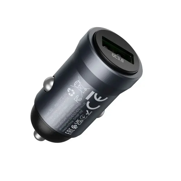 АВТОМОБІЛЬНИЙ ЗАРЯДНИЙ ПРИСТРІЙ HOCO Z62 ENERGY SINGLE-PORT QC3.0 CAR CHARGER METAL, СІРИЙ