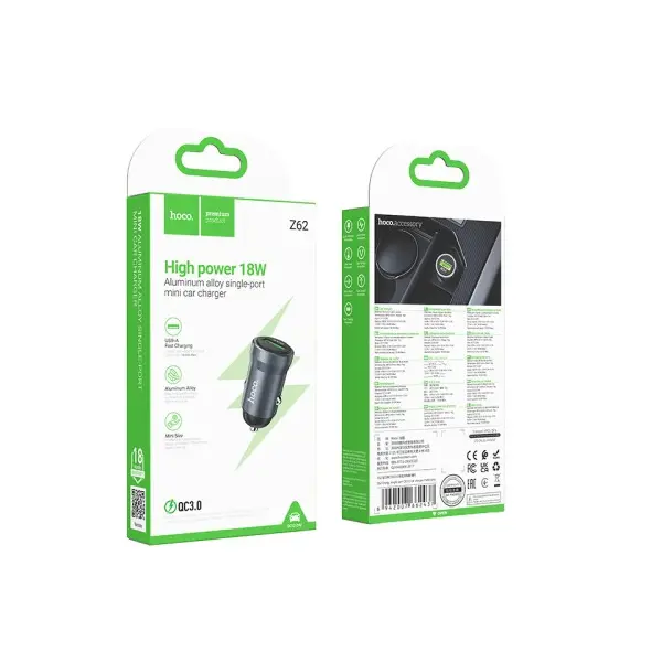 MR4_152322 Автомобільний зарядний пристрій hoco z62 energy single-port qc3.0 car charger metal, сірий 