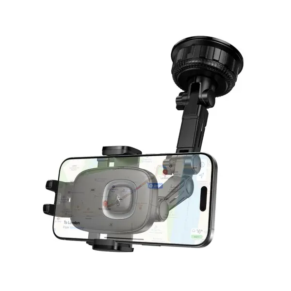 АВТОТРИМАЧ HOCO H89 CROWN LARGE SUCTION CUP CAR HOLDER (CENTER CONSOLE), ЧОРНИЙ METAL, СІРИЙ
