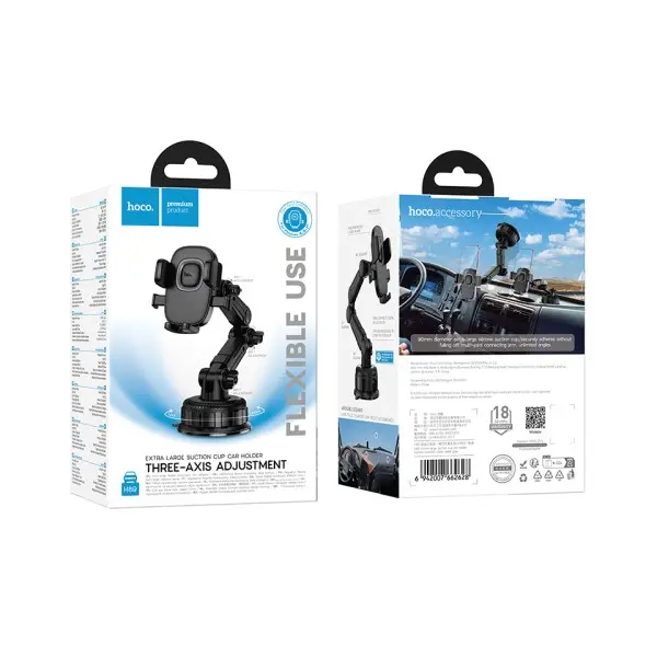 АВТОТРИМАЧ HOCO H89 CROWN LARGE SUCTION CUP CAR HOLDER (CENTER CONSOLE), ЧОРНИЙ METAL, СІРИЙ