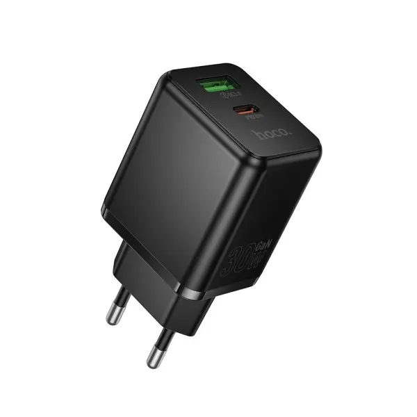 МЕРЕЖЕВИЙ ЗАРЯДНИЙ ПРИСТРІЙ HOCO C157A SMART PD30W, QC3.0, MULTI-PROTOCOL CHARGER (EU), ЧОРНИЙ