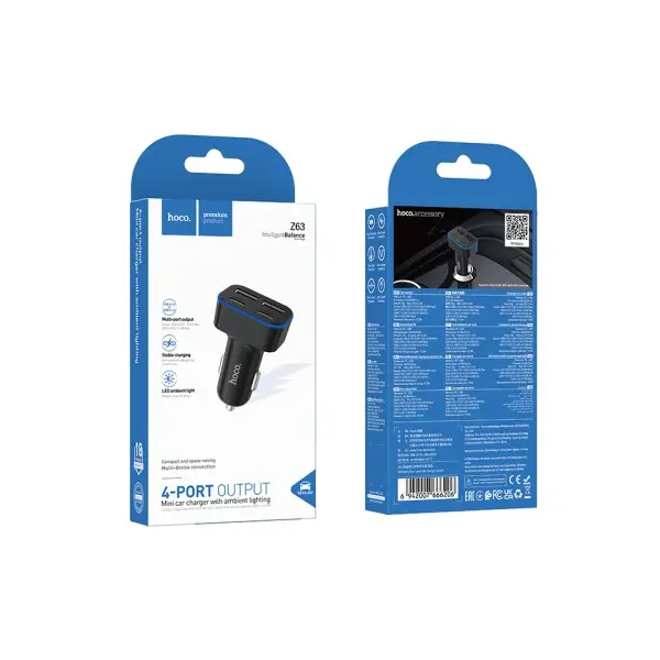 MR4_152667 Автомобільний зарядний пристрій hoco z63 barry four-port car charger, чорний 