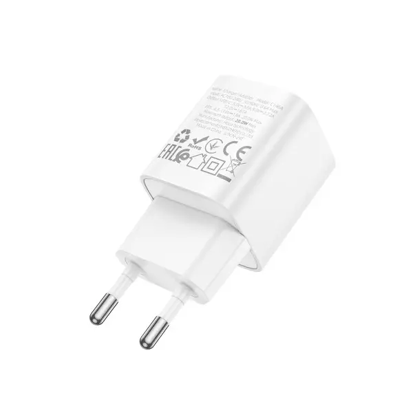 МЕРЕЖЕВИЙ ЗАРЯДНИЙ ПРИСТРІЙ HOCO C146A CHARM SINGLE PORT PD20W CHARGER, БІЛИЙ