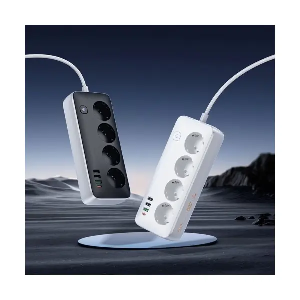 MR4_152311 Мережевий подовжувач hoco ac22 sunlight 4-bit (pd30w, 1c3a) desktop socket (eu, ger), (l=3m), чорний 