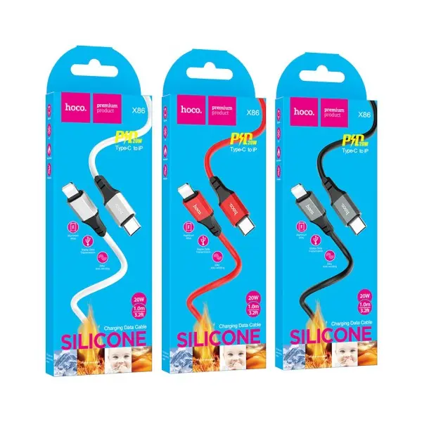 MR4_152421 Кабель pd hoco x86 ip spear pd silicone charging data cable 1m, білий 