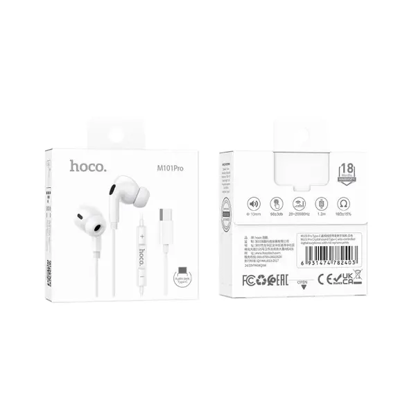 MR4_152308 Навушники дротові hoco m101 pro crystal sound type-c wire-controlled with mic., білий 