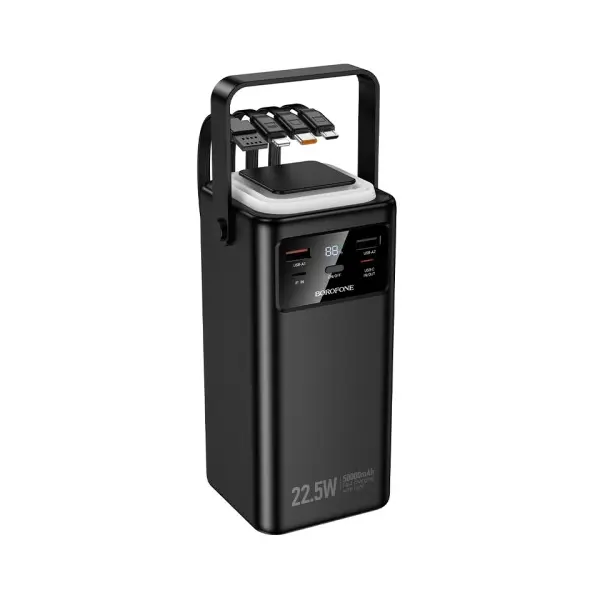 ЗОВНІШНІЙ АКУМУЛЯТОР POWER BANK BOROFONE BJ65A HIGH 22.5W+PD20W+FOUR-CABLES 50000MAH, ЧОРНИЙ