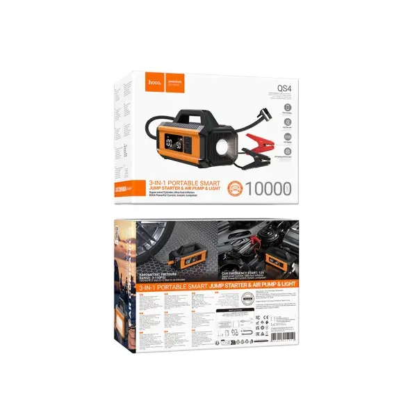 MR4_152969 Зовнішній акумулятор power bank hoco qs4 ar пусковий пристрій + компресор, pump with emergency start-up 10 00mah 800а, чорний 