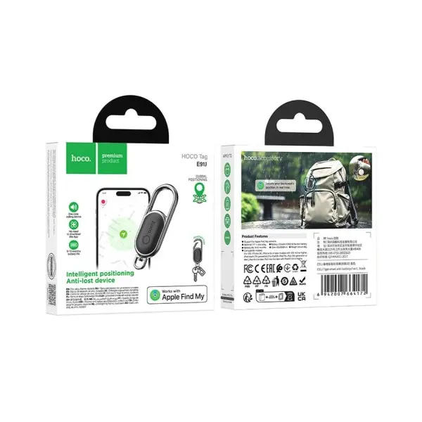 БРЕЛОК АНТИ-ВТРАТА HOCO E91J TIGER SMART ANTI-LOST (KEYCHAIN), ЧОРНИЙ