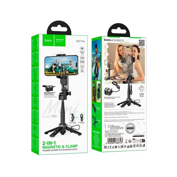 СЕЛФІ-ПАЛИЦЯ ТРИПОД HOCO K27 PRO MAGIC MINI LIVE BROADCAST STAND, ЧОРНИЙ