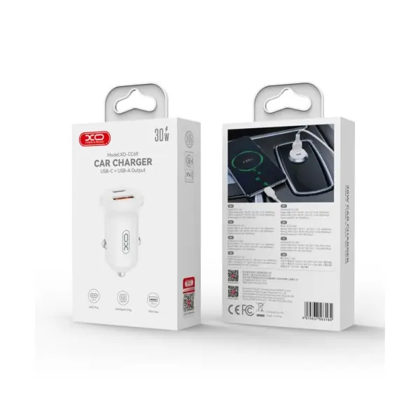 MR4_152937 Автомобільний зарядний пристрій xo cc69 mini smart a+c 30w + type-c cable, білий XO