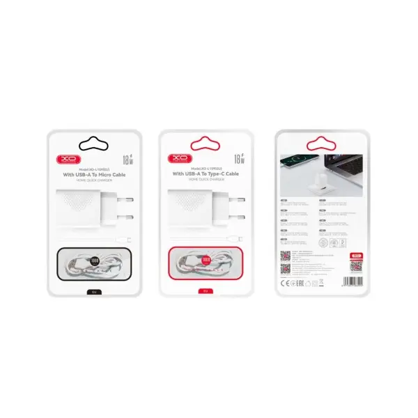 MR4_152951 Мережевий зарядний пристрій xo l159 (eu) qc18w 1usb-a quick charger type-c, білий 