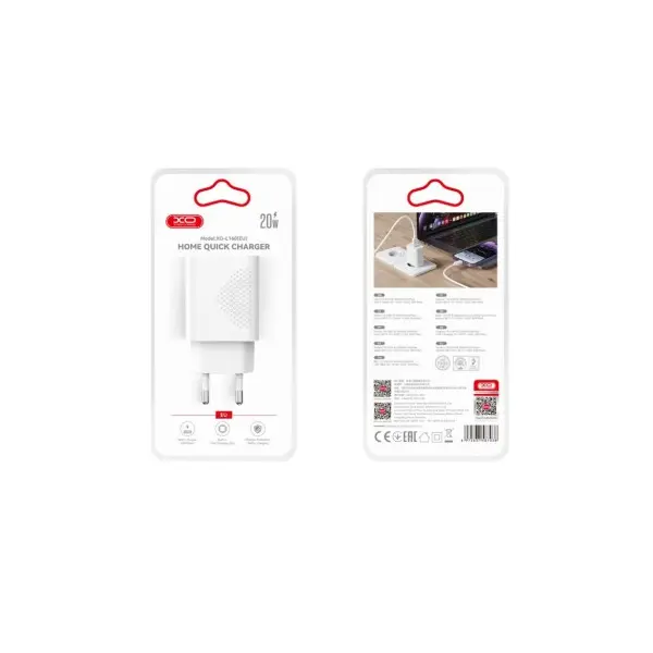 MR4_152952 Мережевий зарядний пристрій xo l160 (eu) 20w 1type-c fast charger, білий 