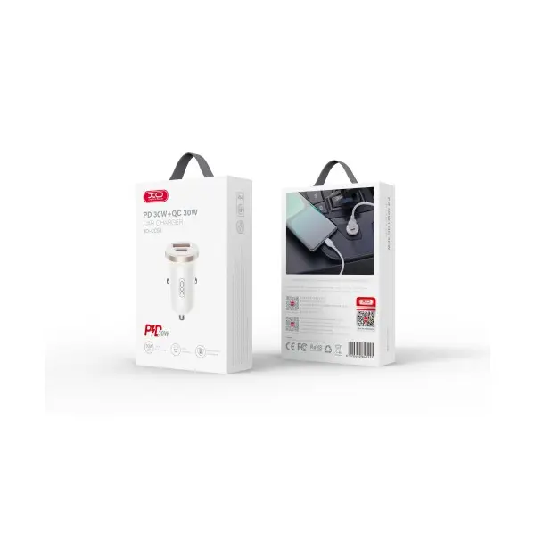 АВТОМОБІЛЬНИЙ ЗАРЯДНИЙ ПРИСТРІЙ XO CC56 MINI CAR CHARGER USB-A, TYPE-C SINGLE PORT 30W, SIMULTANEOUS 5V3A, БІЛИЙ