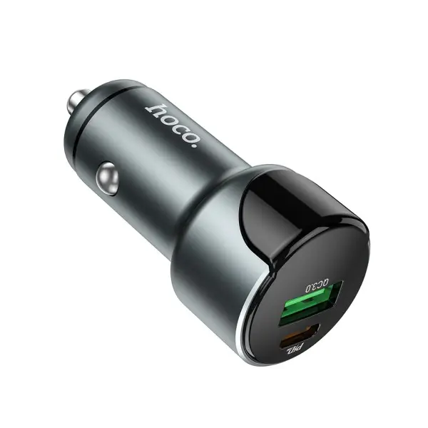 АВТОМОБІЛЬНИЙ ЗАРЯДНИЙ ПРИСТРІЙ HOCO Z42 LIGHT ROAD DIGITAL DISPLAY PD20W, QC3.0 USB-A, TYPE-C, 3A, METAL, СІРИЙ