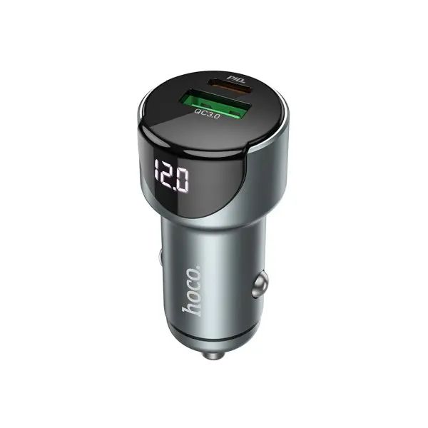 АВТОМОБІЛЬНИЙ ЗАРЯДНИЙ ПРИСТРІЙ HOCO Z42 LIGHT ROAD DIGITAL DISPLAY PD20W, QC3.0 USB-A, TYPE-C, 3A, METAL, СІРИЙ