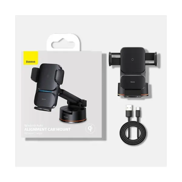 БЕЗДРОТОВИЙ АВТОМОБІЛЬНИЙ ЗАРЯДНИЙ ПРИСТРІЙ BASEUSWISDOM AUTO ALIGNMENT CAR MOUNT WIRELESS QI 15W AIR OUTLET, ЧОРНИЙ ( (ДЕФ. ПАК)К)