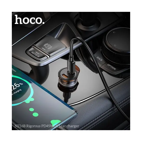 АВТОМОБІЛЬНИЙ ЗАРЯДНИЙ ПРИСТРІЙ HOCO NZ16B RIGOROUS PD45W (2C) CAR CHARGER METAL, СІРИЙ