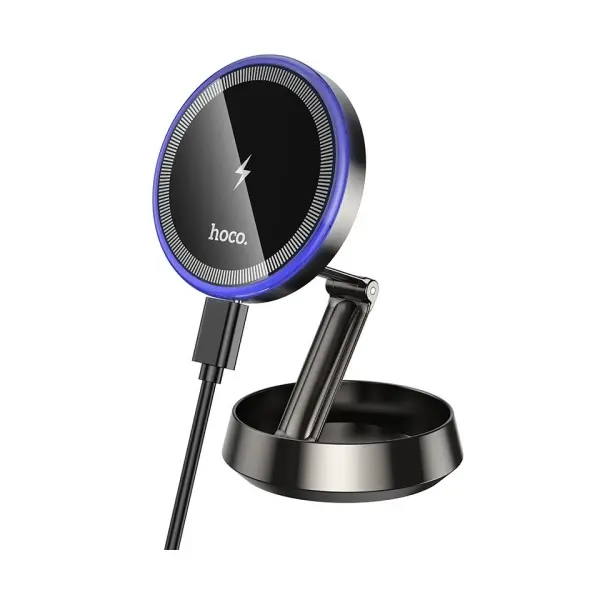 MR4_153031 Бездротовий автомобільний зарядний пристрій hoco hw33 metal ring magnetic wireless fast charging car holder, чорний HOCO