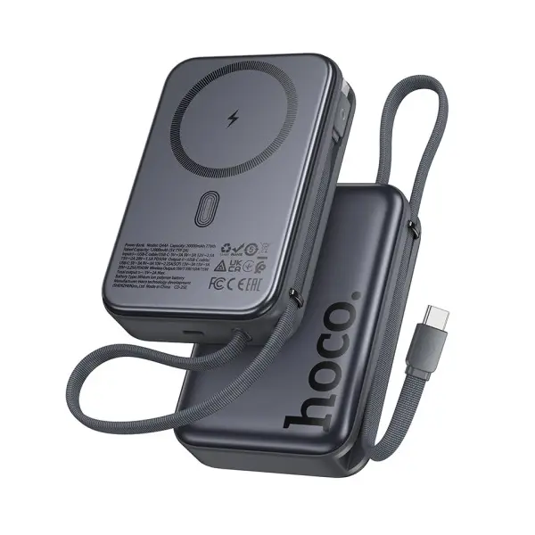 MR4_152973 Зовнішній акумулятор power bank hoco q44a origen dual pd45w magnetic power bank with cable dark 20 000mah metal, сірий 