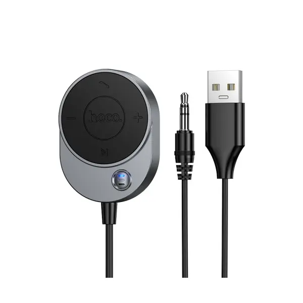 АВТОМОБІЛЬНИЙ AUX BT-РЕСИВЕР HOCO E150 PATH З КАБЕЛЕМ METAL, СІРИЙ