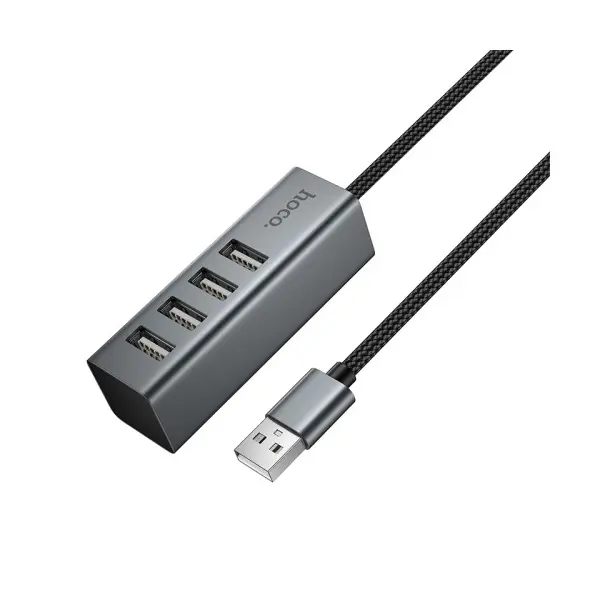 ХАБ HUB HOCO HB1A 4IN1 CONVERTER (USB TO USB2.0*4) METAL, СІРИЙ