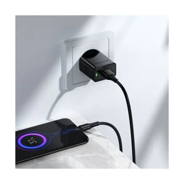МЕРЕЖЕВИЙ ЗАРЯДНИЙ ПРИСТРІЙ HOCO CS91A LEADER SINGLE-PORT CHARGER SET (MICRO), (EU) 2,1A, ЧОРНИЙ