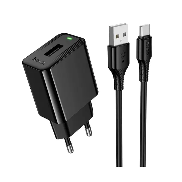 MR4_153042 Мережевий зарядний пристрій hoco cs91a leader single-port charger set (type-c), (eu) 2,1a, чорний 